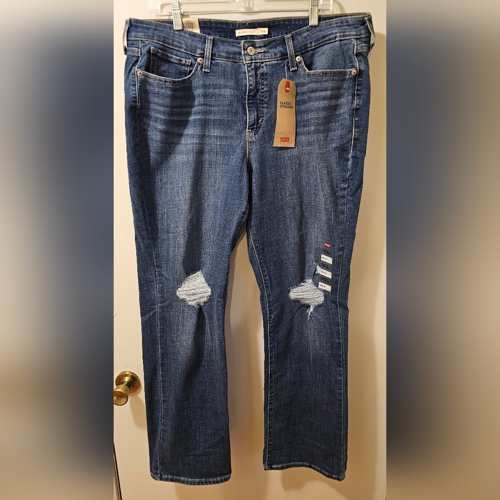 Levi's 414 Classic Straight Distressed Blue Jeans Women's Size 18W NWT